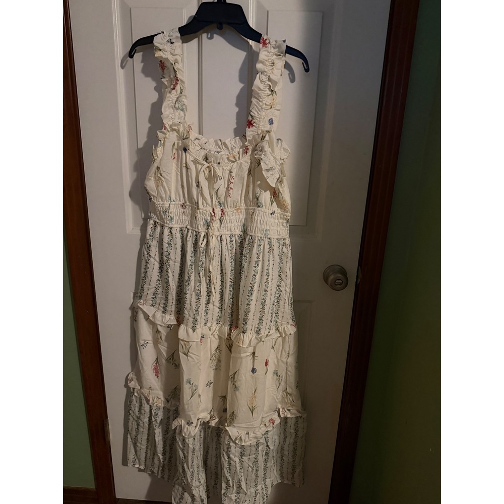 Perch by Blu Pepper Floral Smocked Waist Tiered Maxi Dress White 2X Cottagecore - Picture 9 of 11